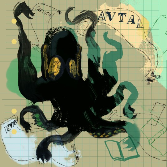 Illustration med en bläckfisk