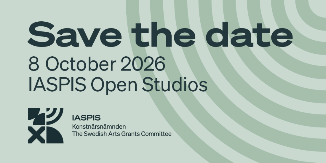 Banner med texten Save the date 8 October 2026 IASPIS Open Studios och med IASPIS logotyp i hörnet