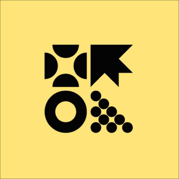 Grafisk bild med gul bakgrund med Kulturbryggans svarta logotyp