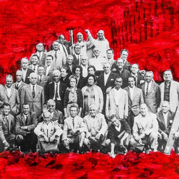 Svartvit bild med målade röda kanter